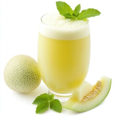 Wall Mural - Honeydew melon juice with fresh mint leaves