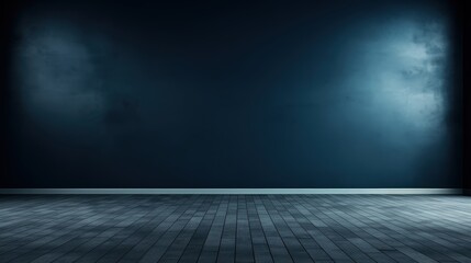 Poster - Dark Blue Wall Background with Empty Space Suitable for 3D Rendering, Presentations, and Artistic Installations, Ideal for Various Projects