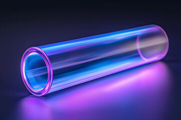 Poster - A macro shot of a glowing blue UV light tube set against a sleek, dark futuristic backdrop, highlighting its transparent casing and soft neon aura,