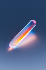 Aufkleber - A refined shot of a single UV rod leaning diagonally across a dark backdrop, the glass surface gently diffusing the vibrant electric glow,