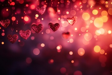 Aufkleber - Romantic decorations featuring glittering hearts and colorful bokeh lights create a festive atmosphere for special occasions