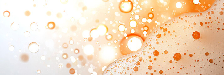 Aufkleber - A minimalist top-down shot with the fizz forming bubbles on the surface, complemented by a softly glowing bokeh tapestry in the background,