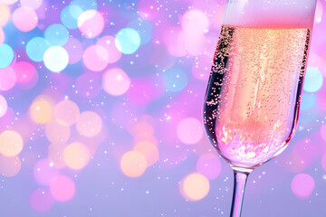 Poster - A cinematic freeze-frame capturing the glistening stream of bubbly drink, the bokeh behind adding a soft, glamorous accent to the moment,