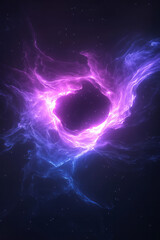 Aufkleber - A dynamic composition focusing on a vivid purple bolt bursting from the center, streaks of energy and motion trailing in a dark void,