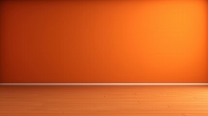 Poster - 3D Render of an Empty Dark Orange Wall Background with Wood Flooring and Soft Lighting Effect for Creative Design Projects