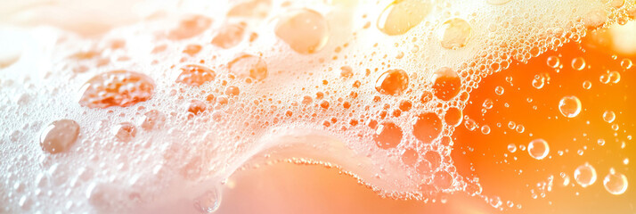 Poster - A refined, high-resolution close-up of orange soda foam cresting the glass rim, set against a warm, luminous party backdrop,