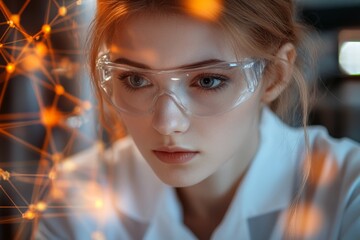 Leinwandbilder - young scientist focused on innovative research in laboratory setting during evening hours