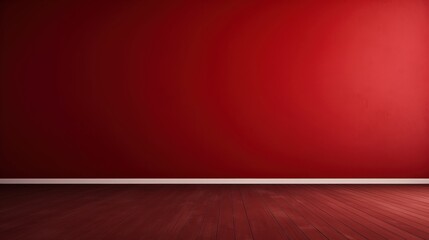 Poster - 3D Render of an Empty Dark Red Wall Background Featuring a Smooth Surface and Wood Floor Ideal for Various Design and Creative Projects