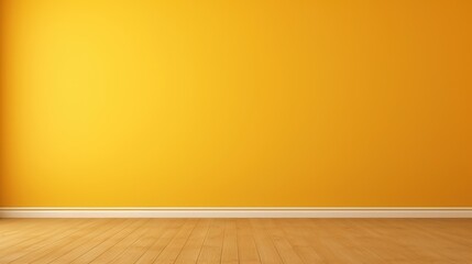 Poster - 3d render of an empty dark yellow wall background with warm wood floor for creative design and artis
