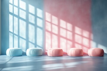 Poster - Bright and colorful seating arrangement with shadows on walls at midday