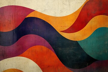 Poster - Colorful wavy patterns create a vibrant abstract design with bold hues and textured background