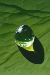 Sticker - A Water Droplet Rests on a Green Leaf