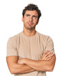 © Asier - Young Hispanic man in studio tired of a repetitive task.