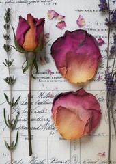 Wall Mural - Real Pressed a rose petals flower plant paper.