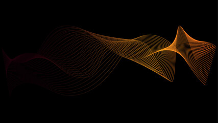 Poster - Abstract gold and black gradient backdrop technology background with flowing dynamic wave lines. Abstract modern technology background with energy wavy smooth lines blend and particles data flow. 