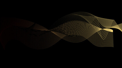 Poster - Abstract gold and black gradient backdrop technology background with flowing dynamic wave lines. Abstract modern technology background with energy wavy smooth lines blend and particles data flow. 