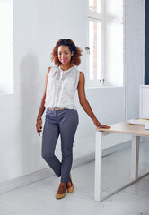Leinwandbilder - Confidence, pride and portrait of black woman in office with creative career, professional job or business. Consultant, designer or businesswoman at digital agency with ambition, opportunity or smile