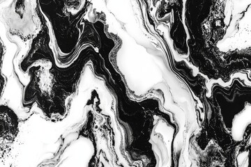 Aufkleber - Abstract Black and White Marble Texture with Fluid Patterns and Swirls