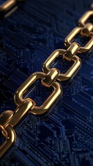 Poster - Gold Chain on Dark Blue Circuit Board Background