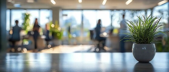 Wall Mural - Business Professionals Gathered for Meeting in Modern Office Space with Greenery and Natural Light