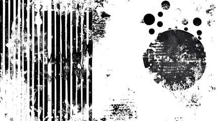 Aufkleber - A striking and dramatic abstract monochrome grunge texture featuring bold splatter paint effects distressed lines and a minimalist geometric pattern  This stylized digital art piece has a moody