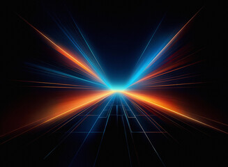 Aufkleber - Abstract digital art depicting vibrant streaks of light converging at a vanishing point.  The glowing lines create a sense of speed and movement against a dark background. A grid pattern is subtly vis