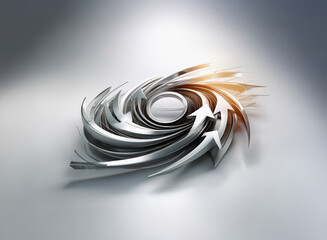 Poster - Abstract swirling metallic arrows form a vortex against a neutral background, illuminated by a warm light source.  The design suggests movement, energy, and progress.