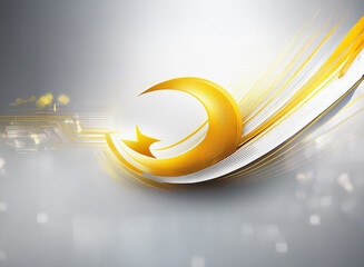 Poster - Elegant golden crescent moon and star design on a gray background with dynamic lines, suggesting celebration and spirituality.