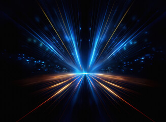 Fototapete - Abstract image depicting a dynamic, high-speed motion blur effect.  Bright streaks of light radiate outwards from a central vanishing point, creating a sense of movement and energy against a dark back