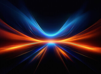 Aufkleber - Abstract image of vibrant, glowing blue and orange light streaks converging at the center, creating a dynamic, symmetrical design against a dark background.  The artwork evokes speed and energy.