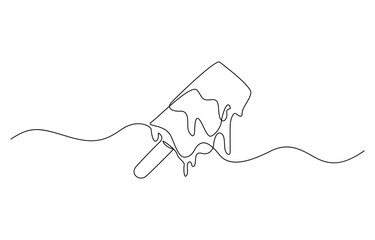 Aufkleber - One continuous line drawing of fresh ice cream stick. Single line art of delicious, Continuous one line drawing ice cream bar stick. Dessert concept. Single line draw design vector.
