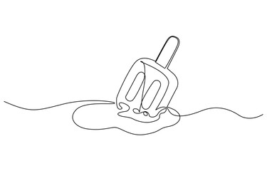 Aufkleber - One continuous line drawing of fresh ice cream stick. Single line art of delicious, Continuous one line drawing ice cream bar stick. Dessert concept. Single line draw design vector.
