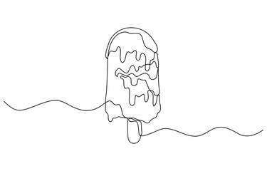 Aufkleber - One continuous line drawing of fresh ice cream stick. Single line art of delicious, Continuous one line drawing ice cream bar stick. Dessert concept. Single line draw design vector.