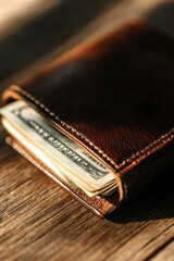 Wall Mural - Brown Leather Wallet Containing United States Currency