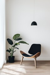 Wall Mural - Modern minimalist room interior design with a chair and plant