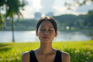 Wall Mural - Woman Singaporean Peaceful portrait plant grass.