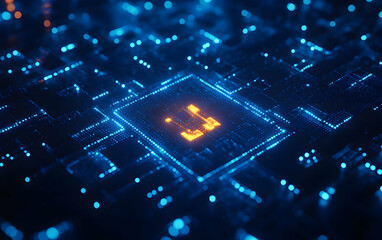 Poster - A lock made of glowing dots on a blue background