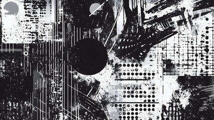 Aufkleber - Futuristic Fractal Circuit Digital Art Landscape in Monochrome Tones Depicting Advanced Technology and Innovation
