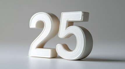 25. a crisp white background with the number 25 in a stylish, large font