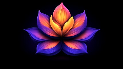 Poster - Abstract luminous lotus flower with vibrant purple and orange petals on a black background