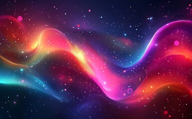 Poster - Abstract background with colorful swirls of light and particles on a dark gradient, vector illustration,