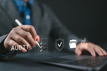 Poster - Audit business concept. audit, quality control, data analysis and certification. Internal corporate compliance governance. business