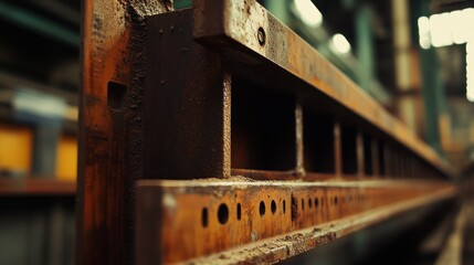 Wall Mural - Rusty industrial beam, factory, close-up, background blur, engineering