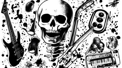 Poster - Sinister Skeletal Musical Instruments and Grunge Splatters