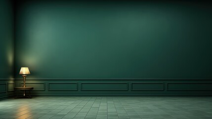 Poster - Empty Dark Room with Elegant Lamp and Clean Floor, Perfect for Interior Design Inspirations and Minimalist Aesthetic Ideas
