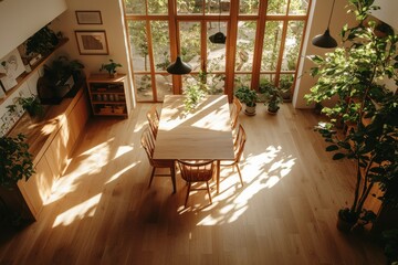 Wall Mural - Sunlit Dining Room With Wooden Table And Chairs