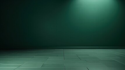 Poster - Empty Dark Room with Green Lighting and Smooth Floor, Ideal for Backgrounds, Product Displays, or Artistic Projects, Suitable for 3D Rendering and Virtual Reality