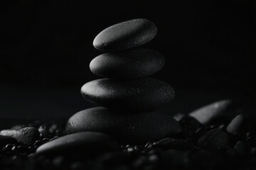 Sticker - Stacked Black Stones Dark Background Zen