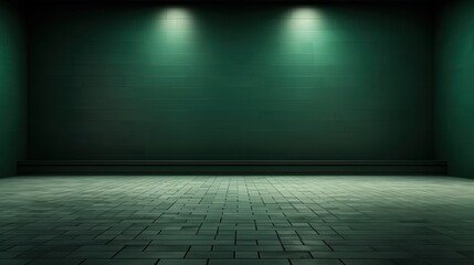 Poster - 3D Render of an Empty Space with Dark Green Walls and Floor, Ideal for Background Conceptual Design and Creative Projects in Various Industries