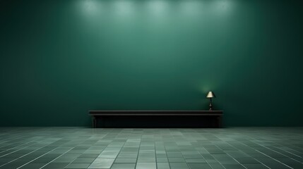 Poster - 3D Render of an Empty Space with Green Walls and Minimalist Furniture, Highlighting Calm Atmosphere and Simple Design Elements for Modern Interiors